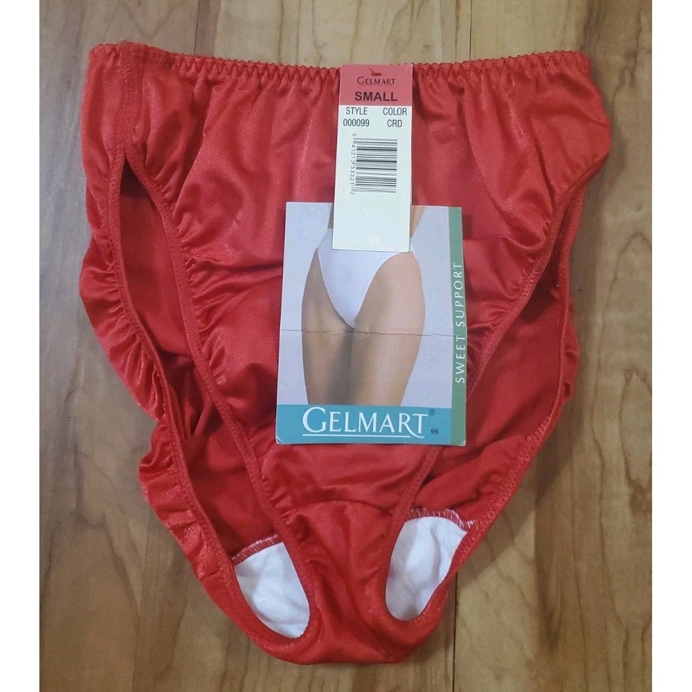 Vintage Nylon Spandex Hi Cut Sweet Support Bikini Panties Womens Small RED
